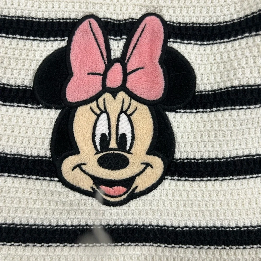Disney Black & White Striped Minnie Knit Tank and Shorts Set with Pink Bow